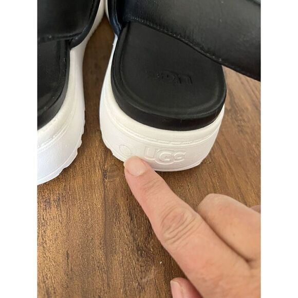 Ugg Zayne Sling Back Platform Sandal Black Leather Upper White Platform Lady 8.5 - Picture 7 of 12